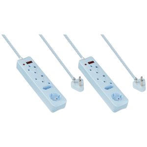 2x SWITCHED 4 Way Surge Multiplug 0.5M Braided Cord Blue