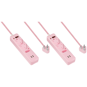 2x 3 Way Surge  Multiplug with Dual  USBs   Pink-0.5M